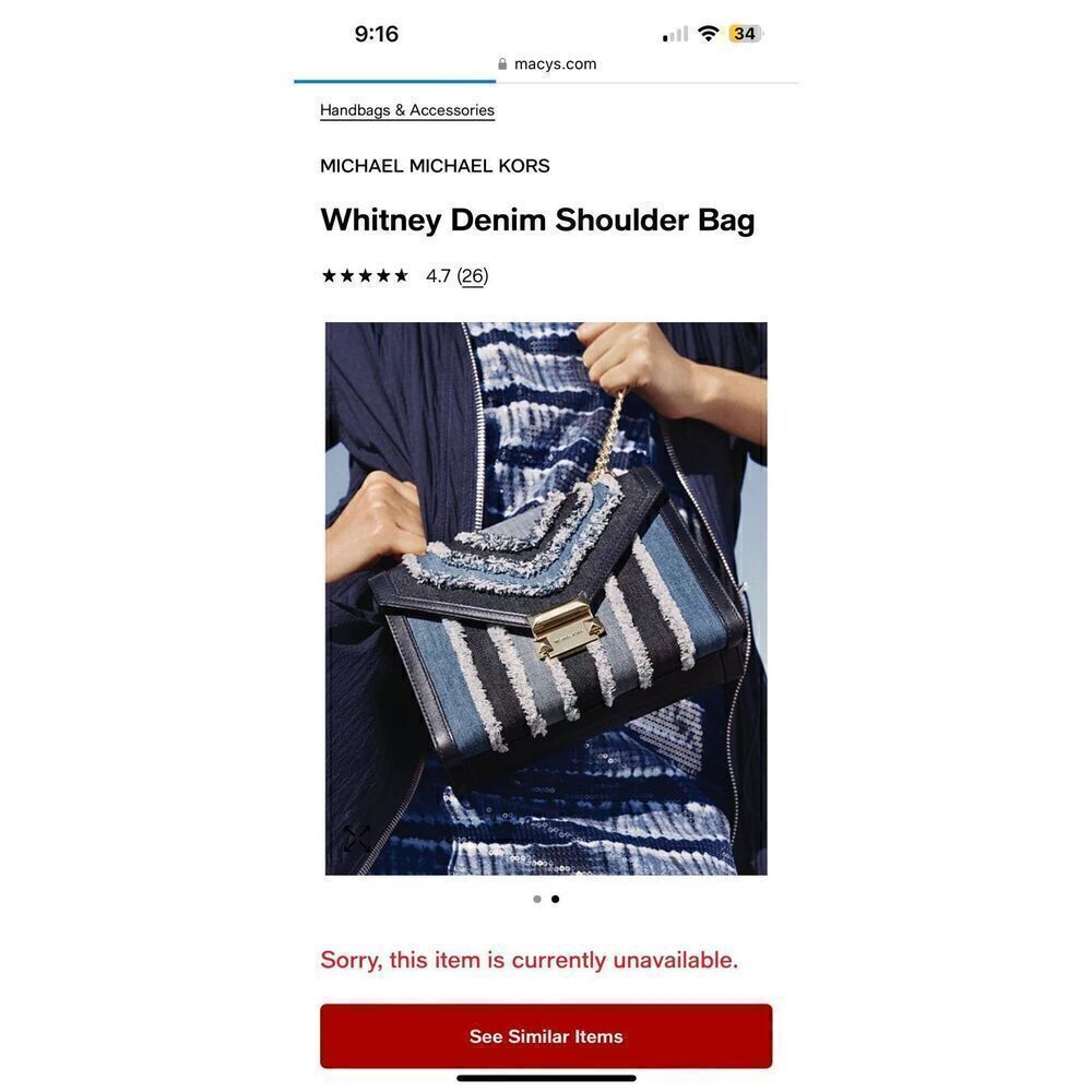 Michael Kors Whitney Denim Shoulder Crossbody Bag Gold Hardware